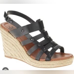 Black Strap Cork Wedge Sandals